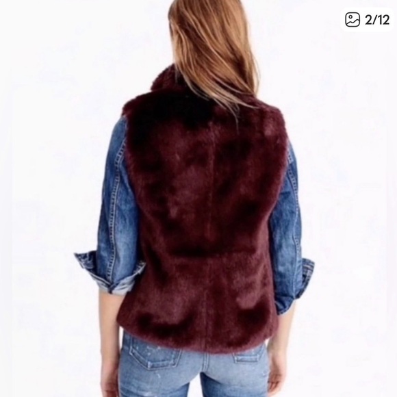 J. Crew Burgundy Faux Fur Vest - Picture 2 of 6